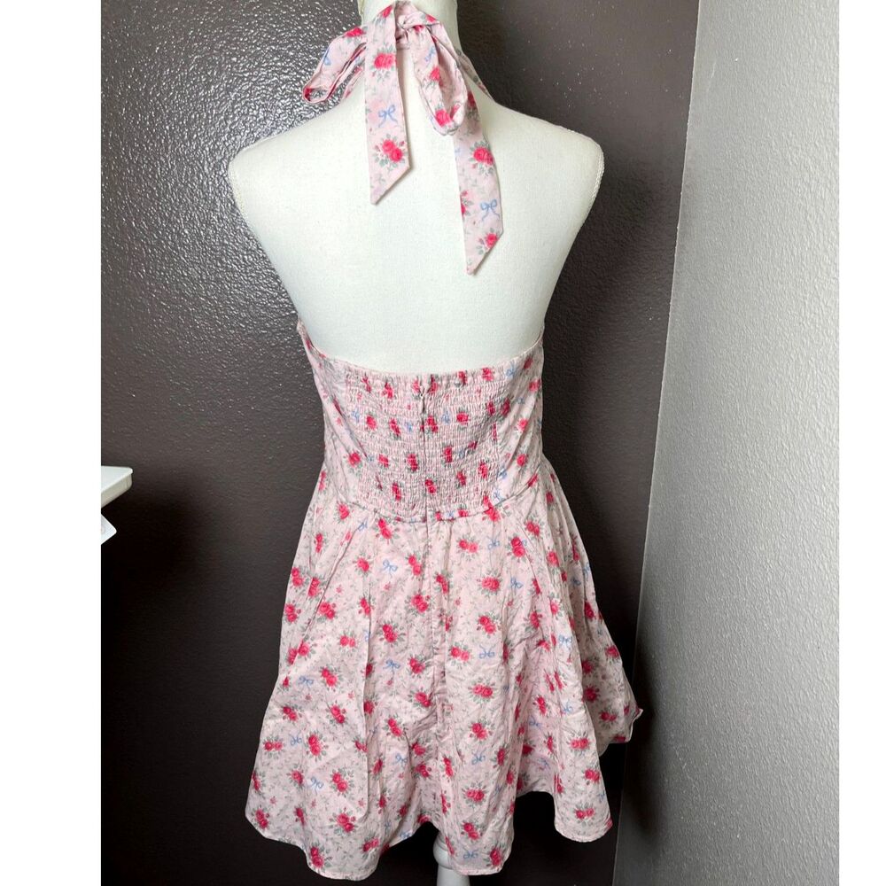 Altar'd State Size Large Pink Coquette Floral bow halter dress NWOT cotton - Picture 3 of 5
